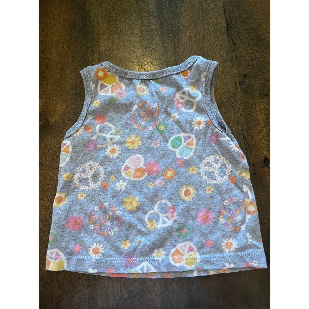 Garanimals Baby Girls Gray Peace Sign Floral Heart Tank Top Shirt 18 Months - Picture 3 of 3